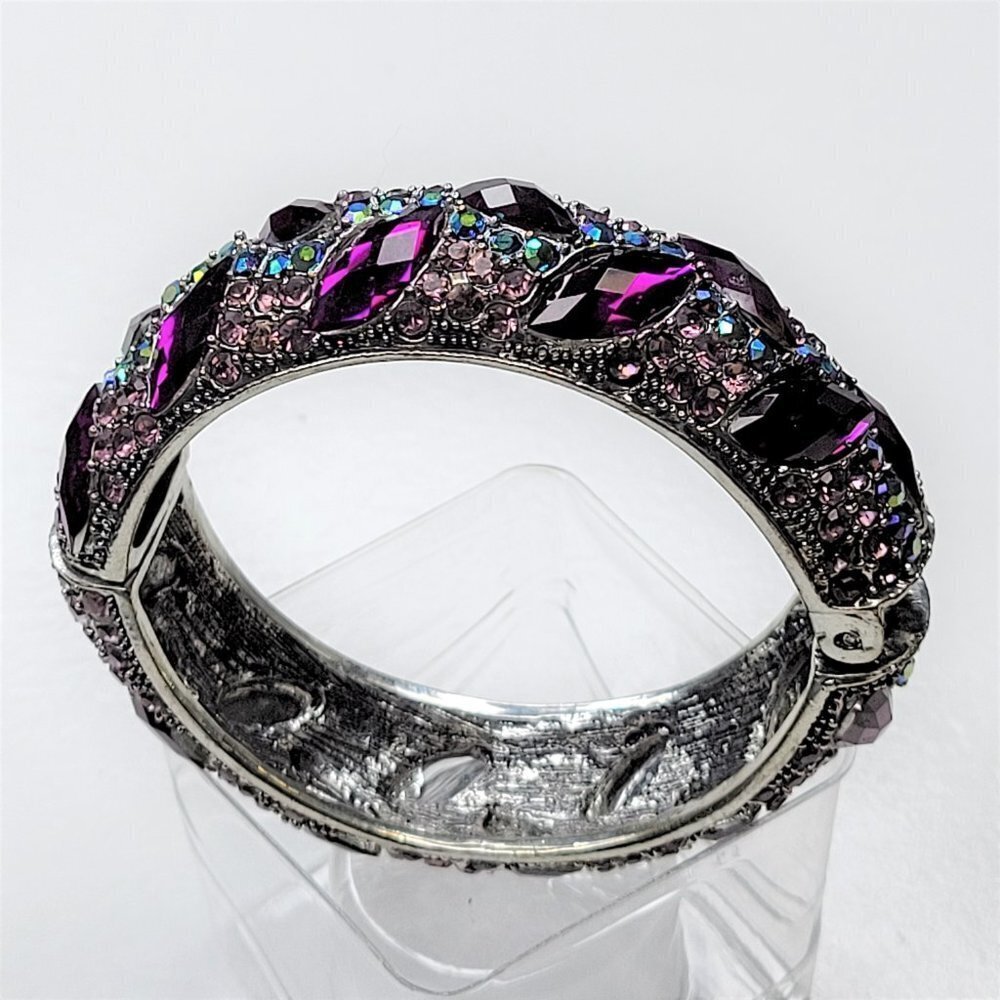 Womens Purple Cuff Bracelet Crystal Rhinestone Hinge Bracelet